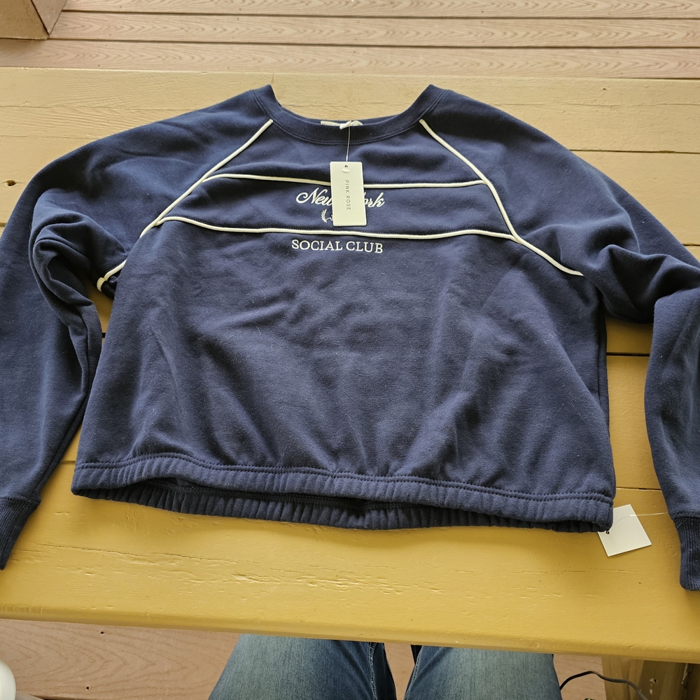 Pink Rose Blue and White Boxy Long Sleeve Hoodie